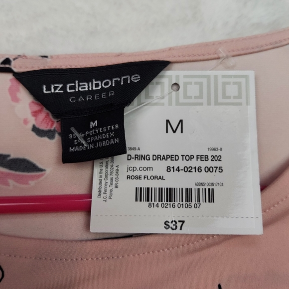 Liz Claiborne Career Long Sleeve Pink Black Floral Blouse Size M - Picture 5 of 8